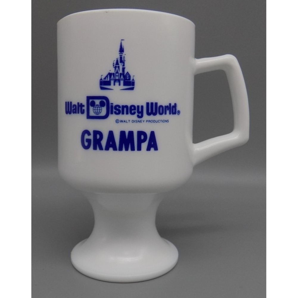Vintage Walt Disney World GRAMPA Coffee Mug Pedestal Old Logo Milk Glass